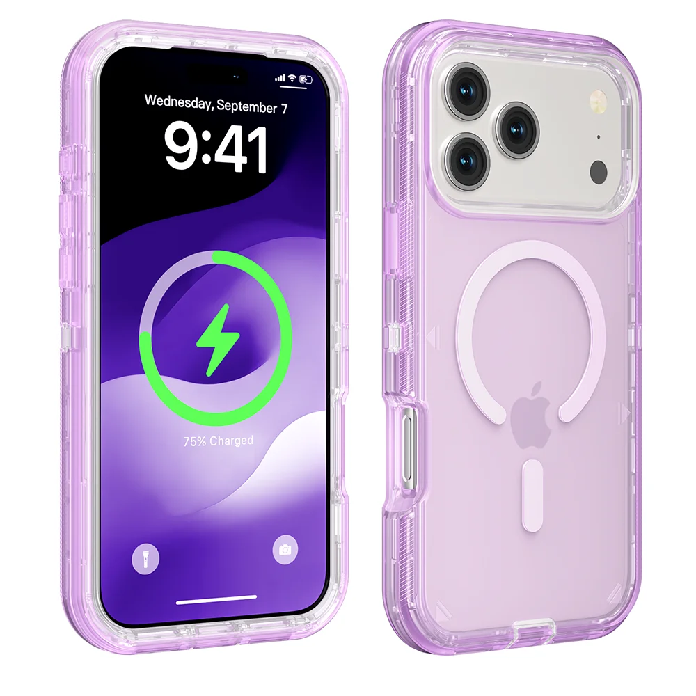 Rugged Armor Clear Case for iPhone 17/16/15/14/Plus/13/12 Pro Max | Magnetic Wireless Charging | Enhanced Shockproof Cover