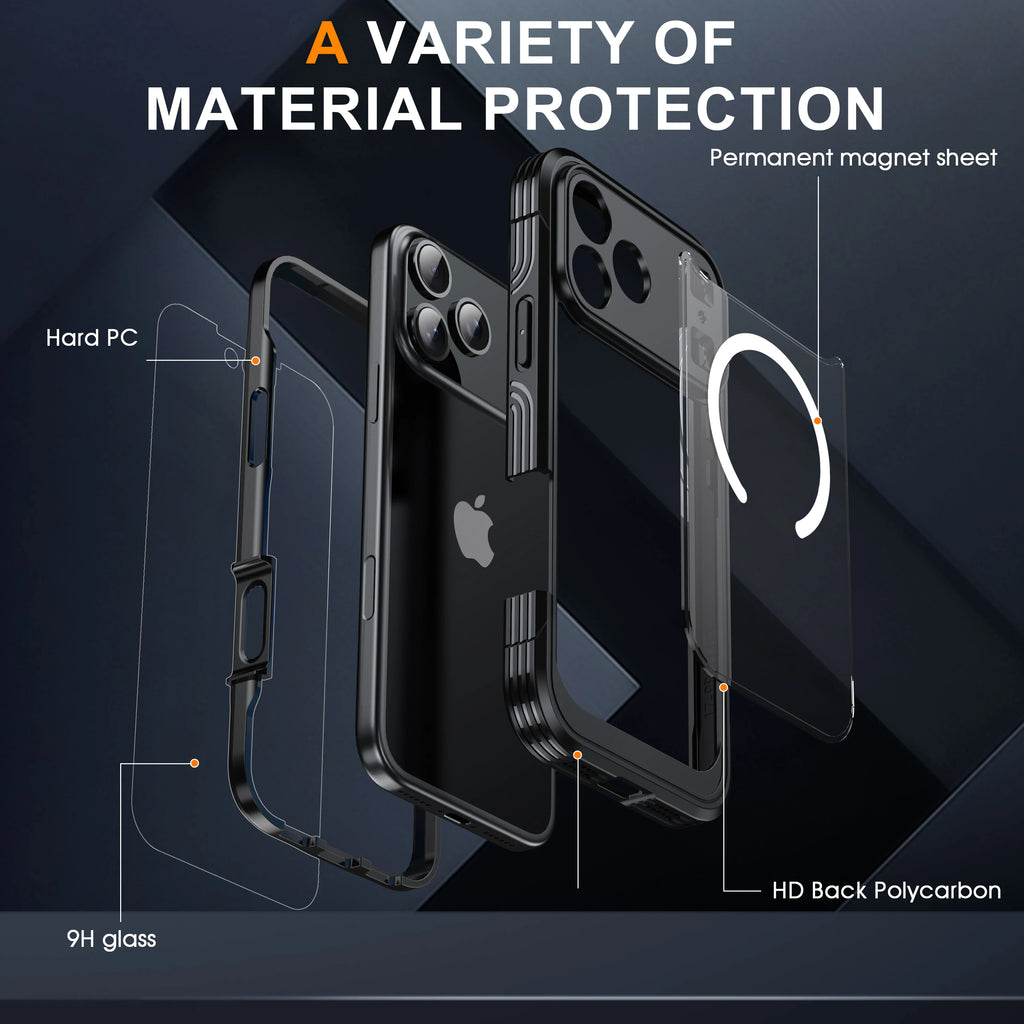 Magnetic Military-Grade Rugged Case for iPhone 17 Pro Max / 17 Pro / 17 Air — Built-In Screen Protector and Durable Body Protection