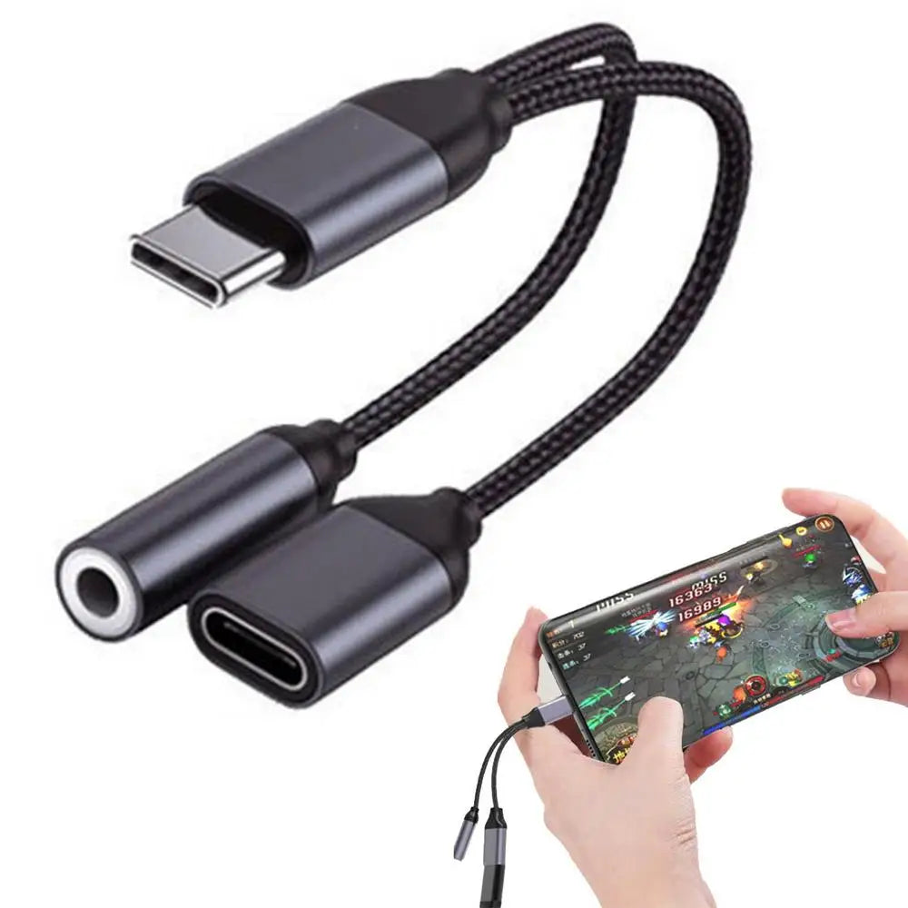 2-in-1 USB-C Splitter Adapter | 3.5mm AUX Audio & Charging | Universal Headphone & Charge Converter