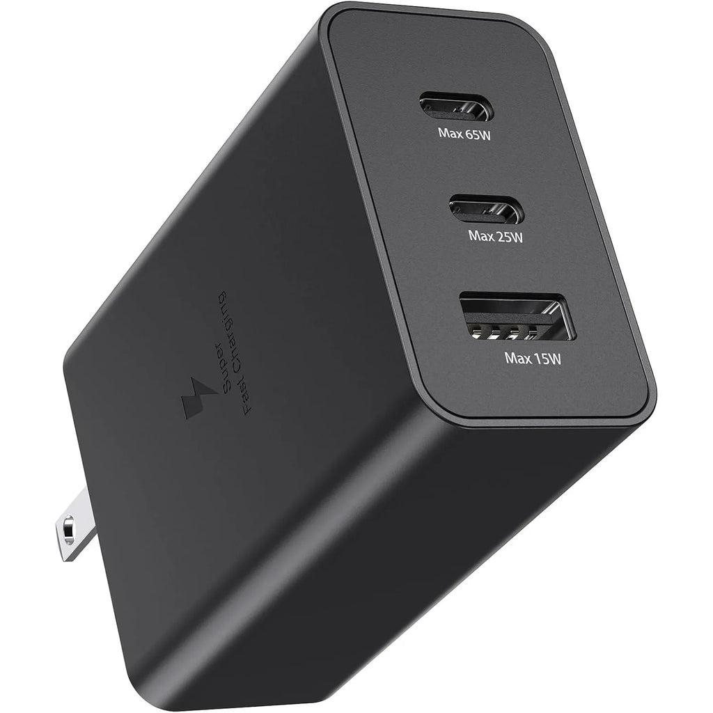 3-Port 65W USB-C Wall Charger – Samsung Galaxy S/Note Series + Laptops Compatible