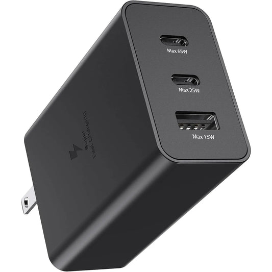 3-Port 65W USB-C Wall Charger – Samsung Galaxy S/Note Series + Laptops Compatible