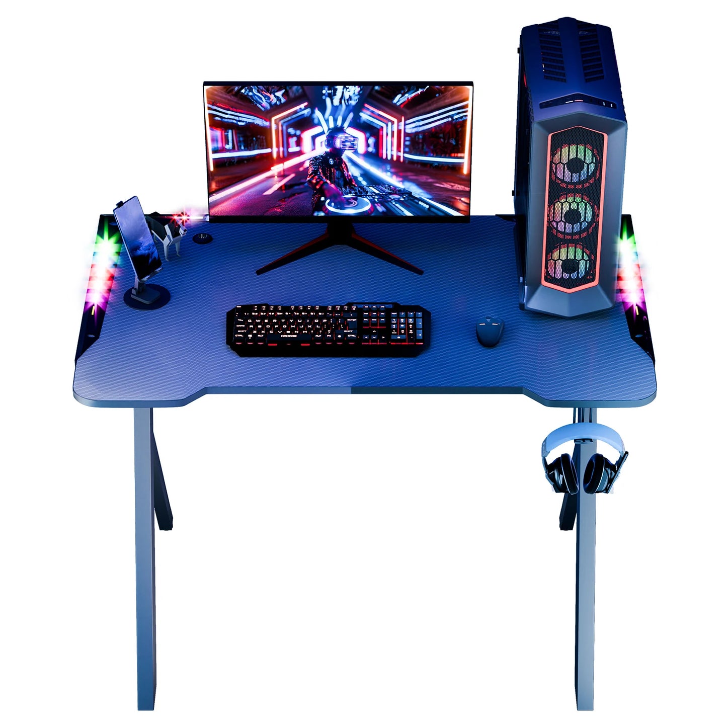 RGB Lighted Adjustable Gaming Desk – Large Standing Desk for Gaming/Work, and Home Office