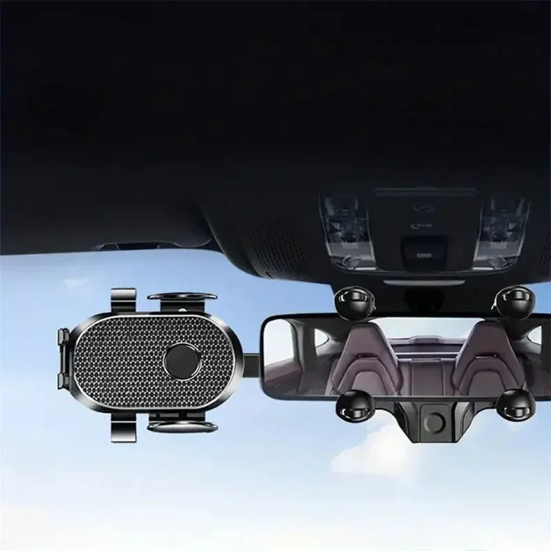 360° Rotating Car Phone Holder – Rearview Mirror Mount, Foldable GPS & Navigation Support, In-Car Mobile Bracket