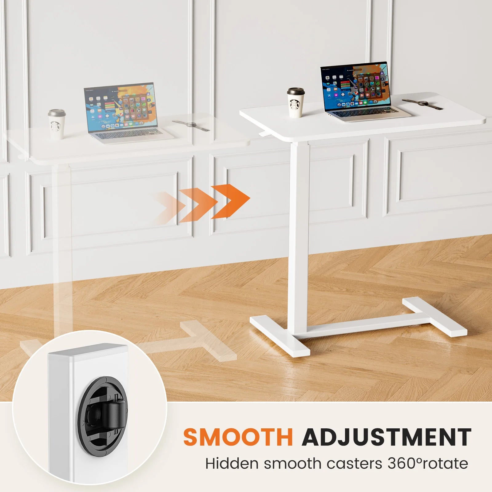 Height-Adjustable Overbed Table: Hidden Wheels & Laptop Desk