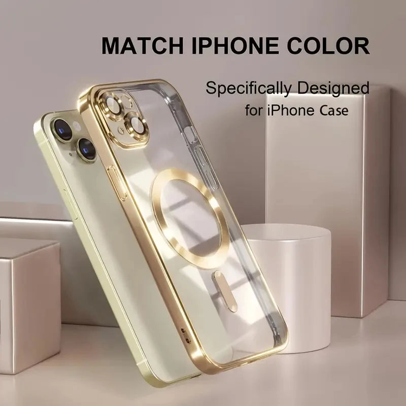 Transparent Crystal Magnetic Wireless Charging Phone Case For iPhone 16 15 14 13 12 11 Pro Max Cases Clear Soft Protective Cover