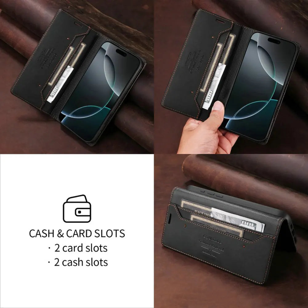 Premium Leather Book Case for iPhone 17 Pro/Pro Max/17 Air — RFID Wallet Cover, Luxury Coque Folio, 5G Protection, ProMax Wallet Fundas