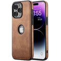 Slim Fit PU Leather Back Cover with Logo Hole for iPhone 16 / 16 Pro / 16 Pro Plus / 16 Pro Max – Soft Silicone Shockproof Protective Case