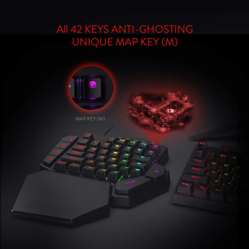 Redragon K585 DITI One-Handed RGB Mechanical Gaming Keyboard – 42 Keys, USB-C Type-C, Wrist Rest, Hot-Swappable Pro Gaming Keypad
