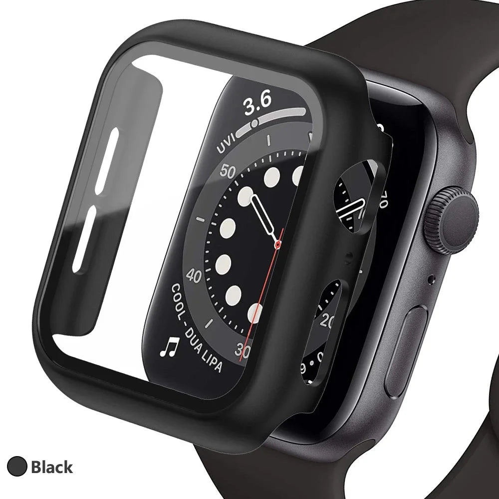 Tempered Glass Screen Protector + Case Cover for Apple Watch Ultra/SE (Series 3–8) – 41mm/44mm/45mm/49mm Compatible,  Watch Case Protector