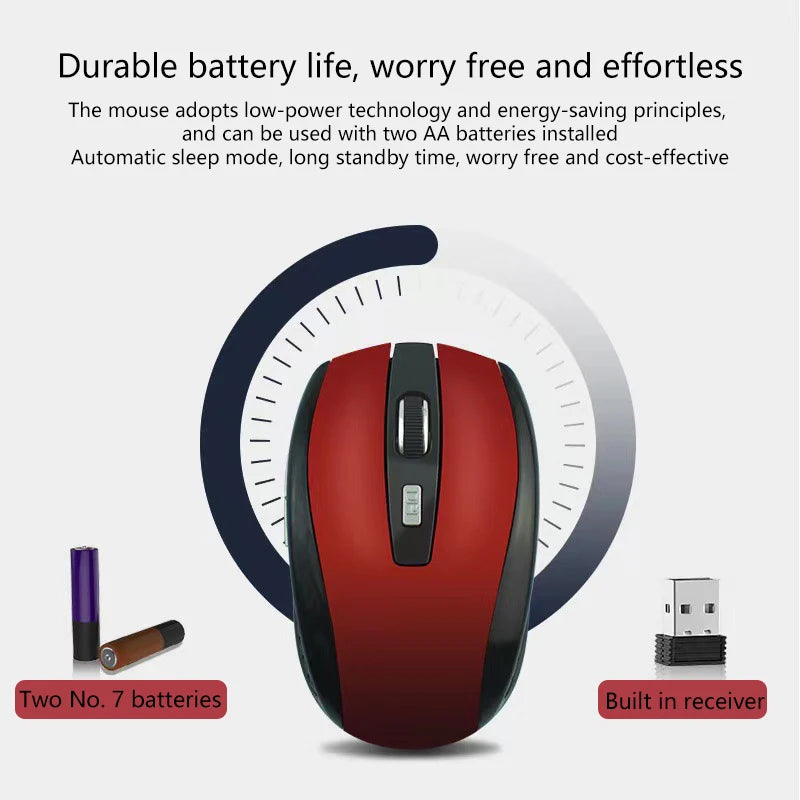 2.4G USB Red Optical Wireless Mouse 6D Computer Laptop Gaming Mouse Ergonomic Wireless Mouse
