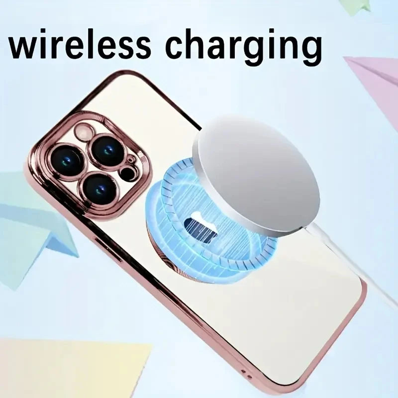 Transparent Crystal Magnetic Wireless Charging Phone Case For iPhone 16 15 14 13 12 11 Pro Max Cases Clear Soft Protective Cover