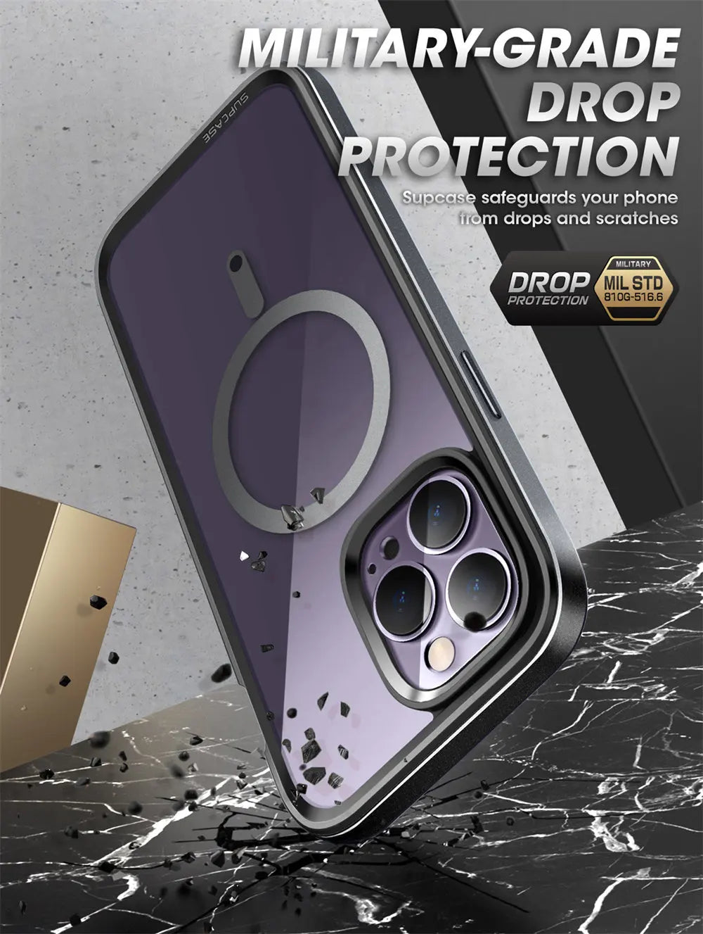 iPhone 14 Pro Case 6.1" (2022 Release) UB Edge Mag Slim Frame Clear Protective Case with Built-in Screen Protector