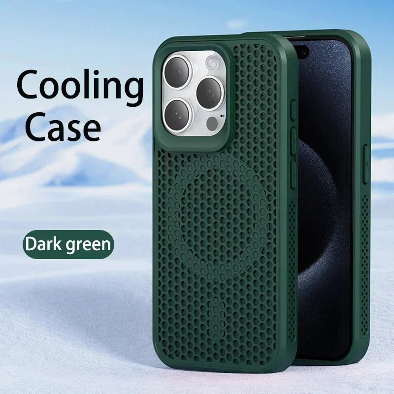 Cooling Phone Case for iPhone 17/16/15/14/13/12 Pro/Max – Breathable Hard Back, Magnetic MagSafe