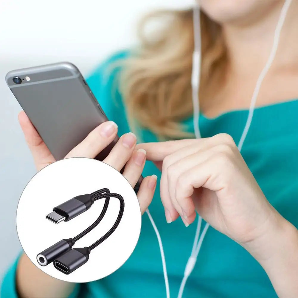 2-in-1 USB-C Splitter Adapter | 3.5mm AUX Audio & Charging | Universal Headphone & Charge Converter