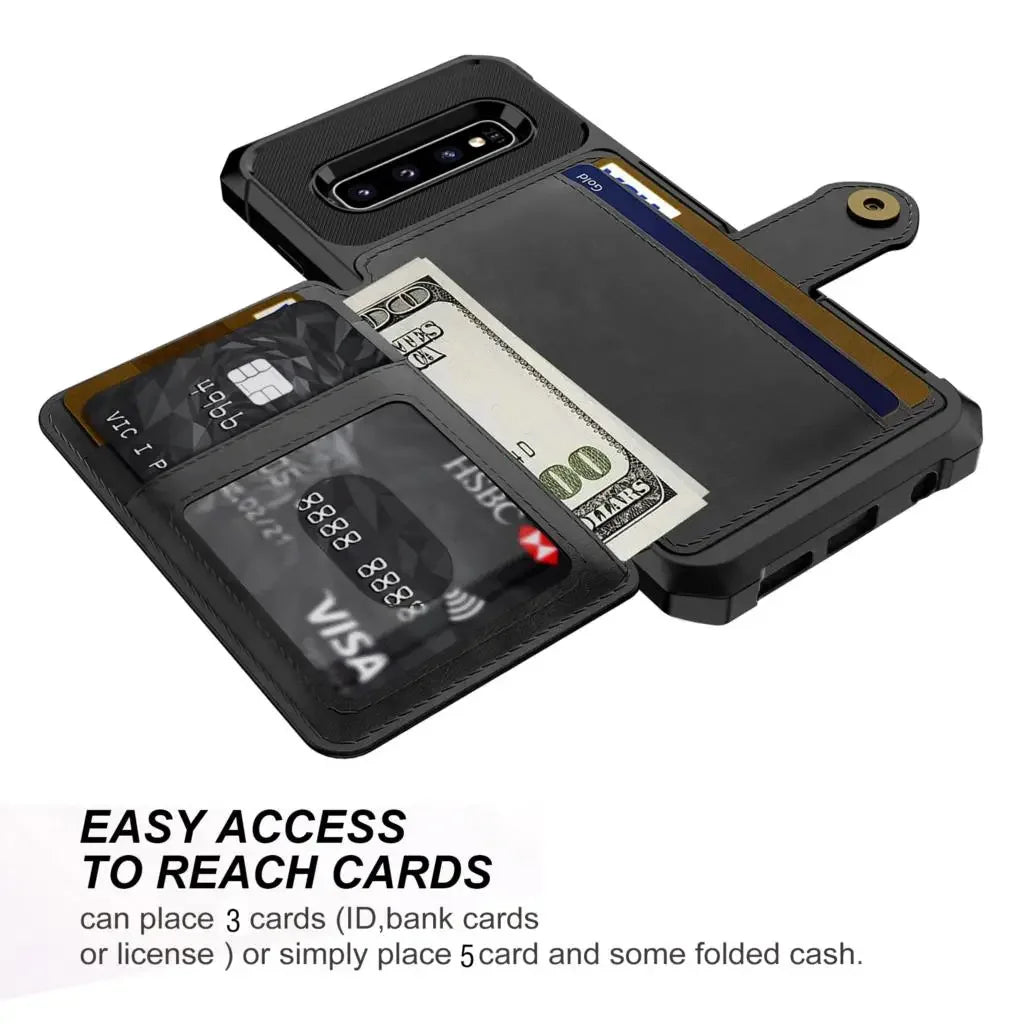 Samsung Galaxy Wallet Case – PU Leather Flip Cover with Credit Card Holder & Photo Slot for S20, S9, S10+, Note 9, Note 10+, Hard Back