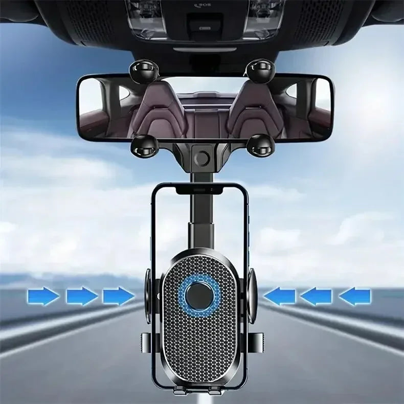 360° Rotating Car Phone Holder – Rearview Mirror Mount, Foldable GPS & Navigation Support, In-Car Mobile Bracket