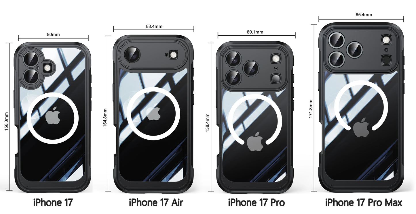 Magnetic Military-Grade Rugged Case for iPhone 17 Pro Max / 17 Pro / 17 Air — Built-In Screen Protector and Durable Body Protection