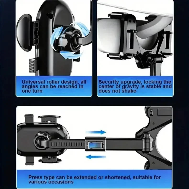 360° Rotating Car Phone Holder – Rearview Mirror Mount, Foldable GPS & Navigation Support, In-Car Mobile Bracket