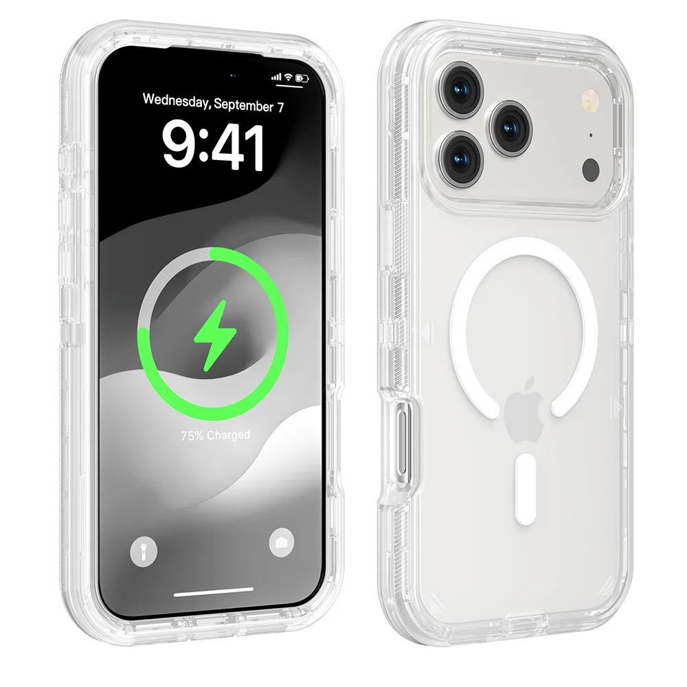 Rugged Armor Clear Case for iPhone 17/16/15/14/Plus/13/12 Pro Max | Magnetic Wireless Charging | Enhanced Shockproof Cover