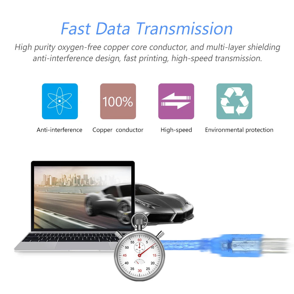USB 2.0 Print Cable 1m/1.8m/3m/5m for Canon Pixma MX922/MX522/MX452, Epson XP-310/410, Brother HL/MFC, HP Envy 4500