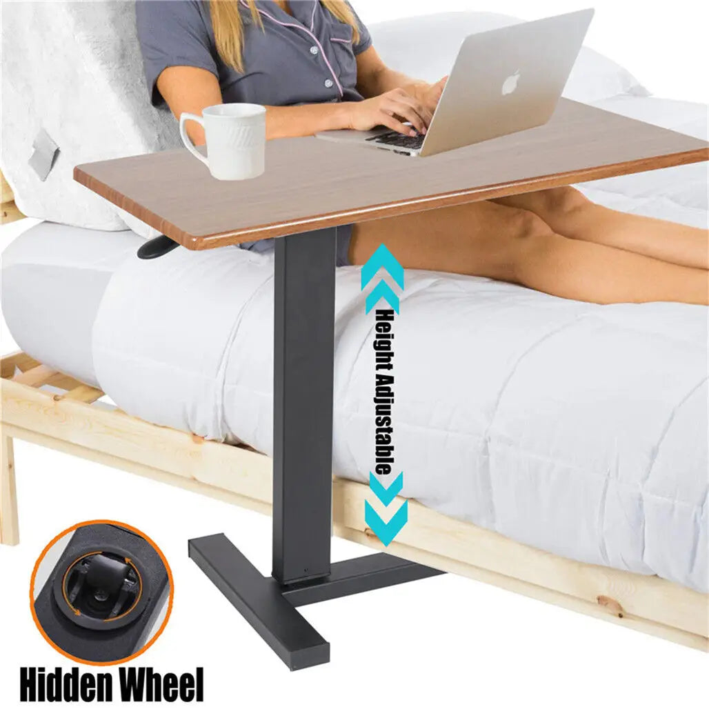Height-Adjustable Overbed Table: Hidden Wheels & Bedside Laptop Desk