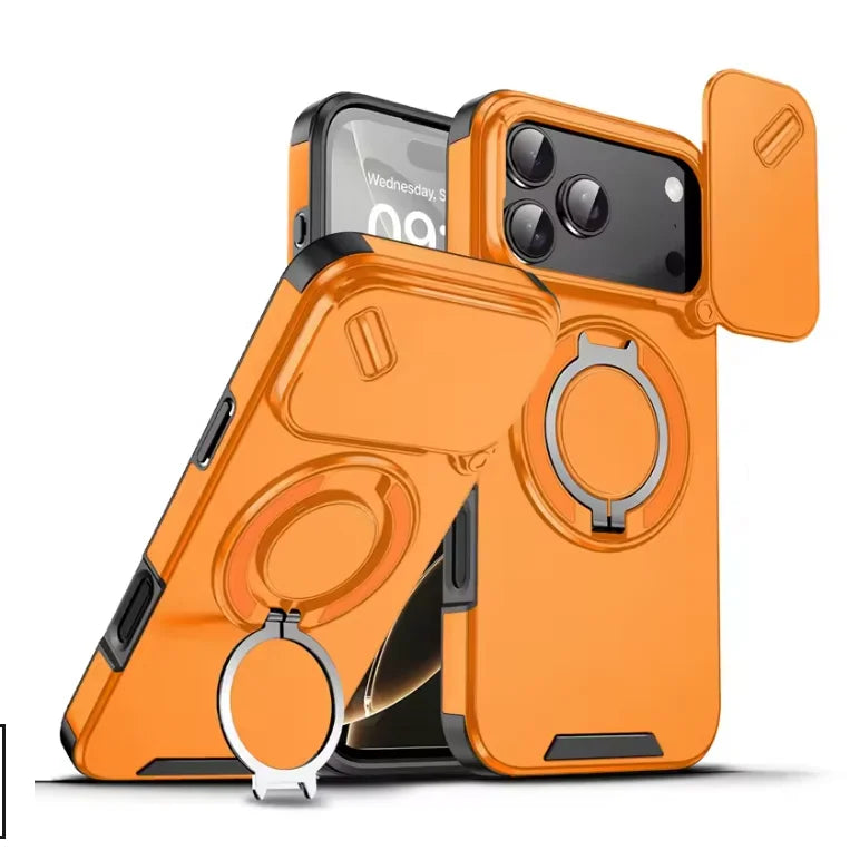Premium Armor Magnetic Case for iPhone 17 Pro Max / Pro / Air — Shockproof, Ring Stand, Camera Flip Protection Cover