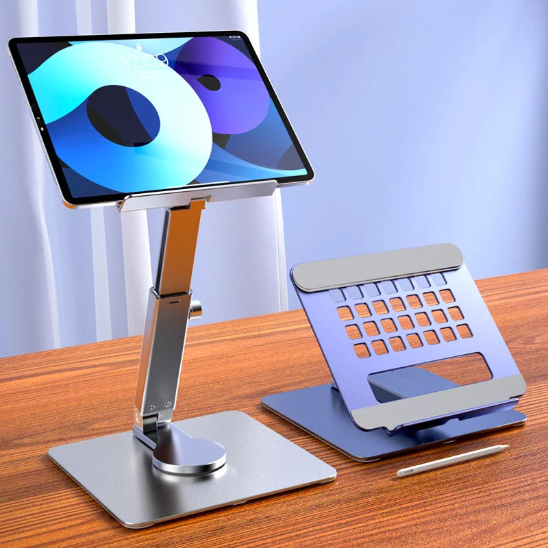 Aluminum Tablet Stand & Desk Riser – 360° Rotatable, Multi-Angle Height Adjustable