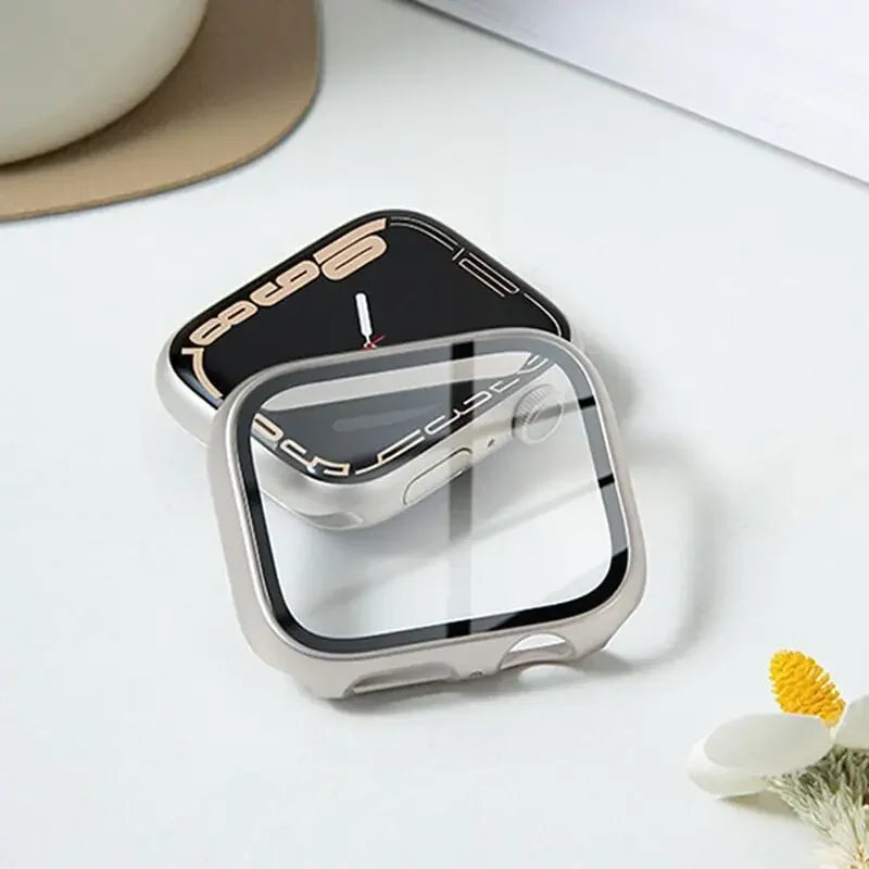 Tempered Glass Screen Protector + Case Cover for Apple Watch Ultra/SE (Series 3–8) – 41mm/44mm/45mm/49mm Compatible,  Watch Case Protector