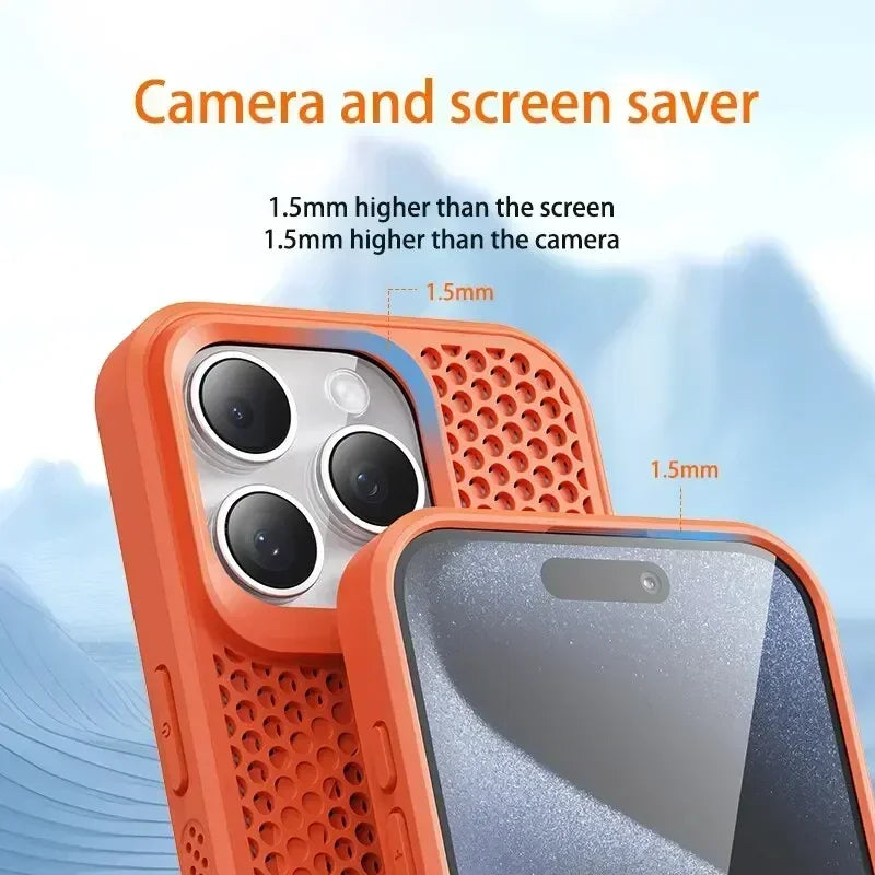 Cooling Phone Case for iPhone 17/16/15/14/13/12 Pro/Max – Breathable Hard Back, Magnetic MagSafe