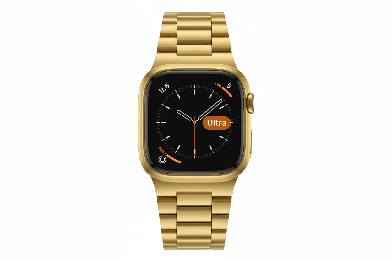 Premium Gold Stainless Steel Watch Band for Apple Watch 38-45mm — Heavy-Duty, Adjustable Metal Strap for Men, Replacement