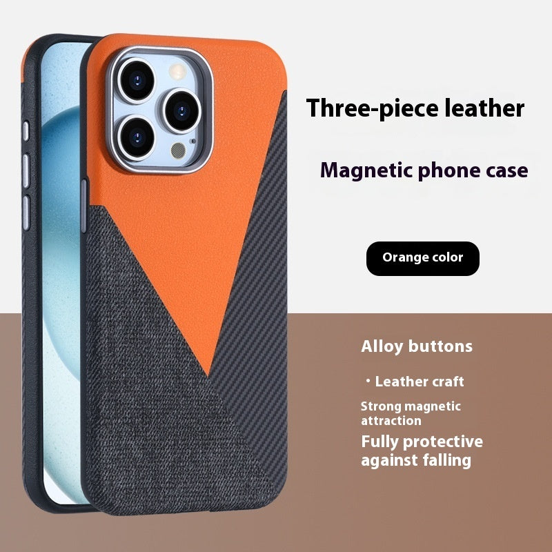 Premium Magnetic Phone Case for iPhones Elegant Three-Pigment Leather Design
