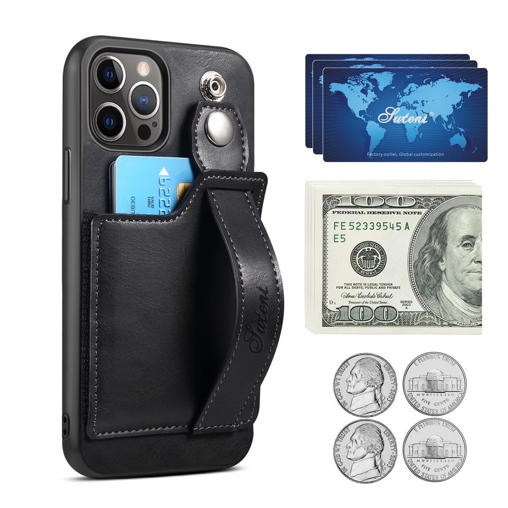 Leather Wallet flip Cover Stand Feature with Wrist Strap and Credit Cards Pocket for iPhones