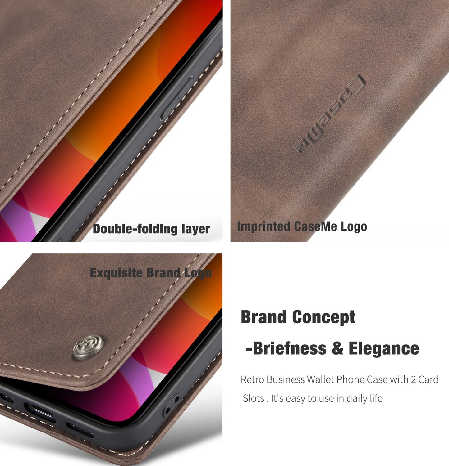 Premium iPhone 14 13 12 Mini Pro Max Case Retro Magnetic Card Leather Wallet.