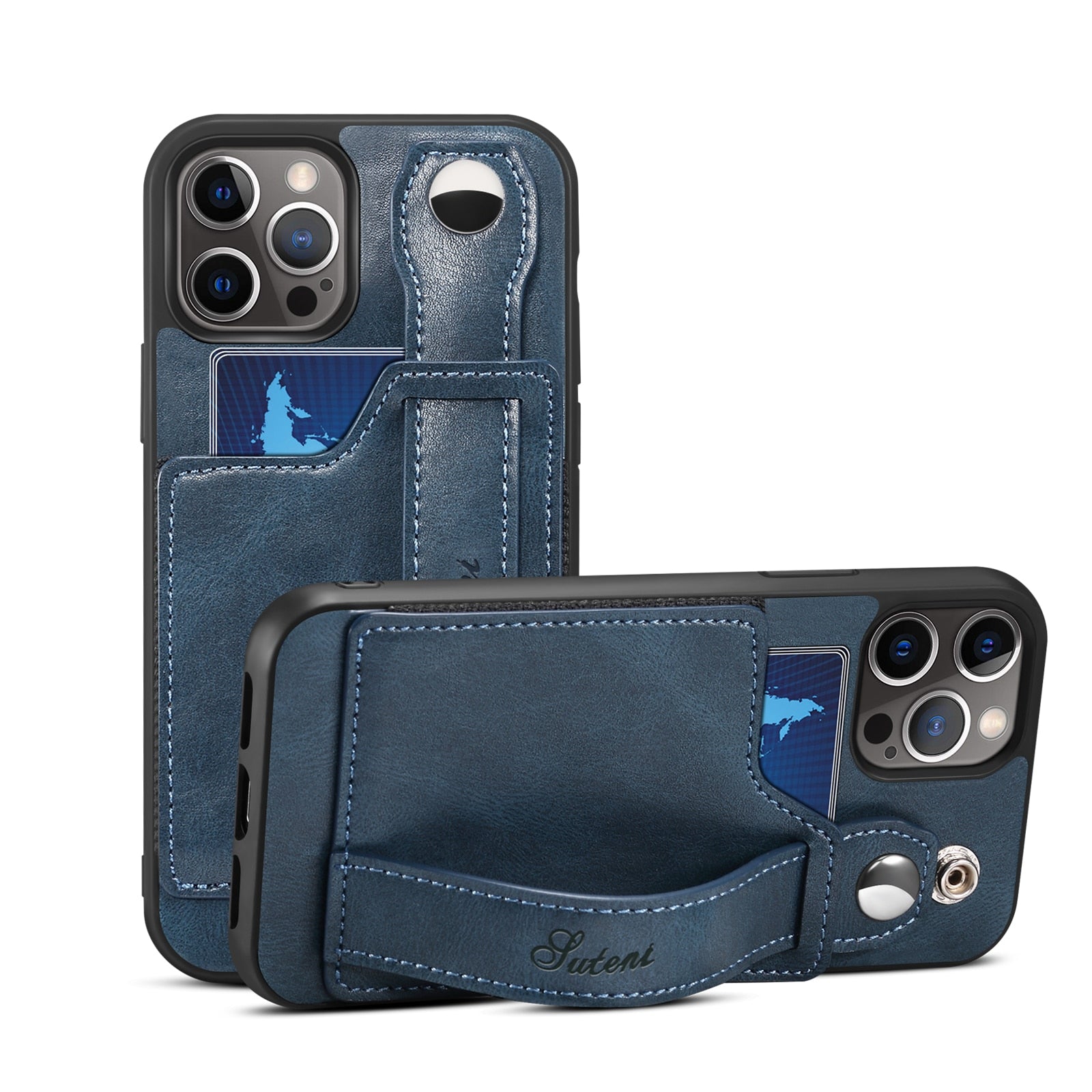 Leather Wallet flip Cover Stand Feature with Wrist Strap and Credit Cards Pocket for iPhones