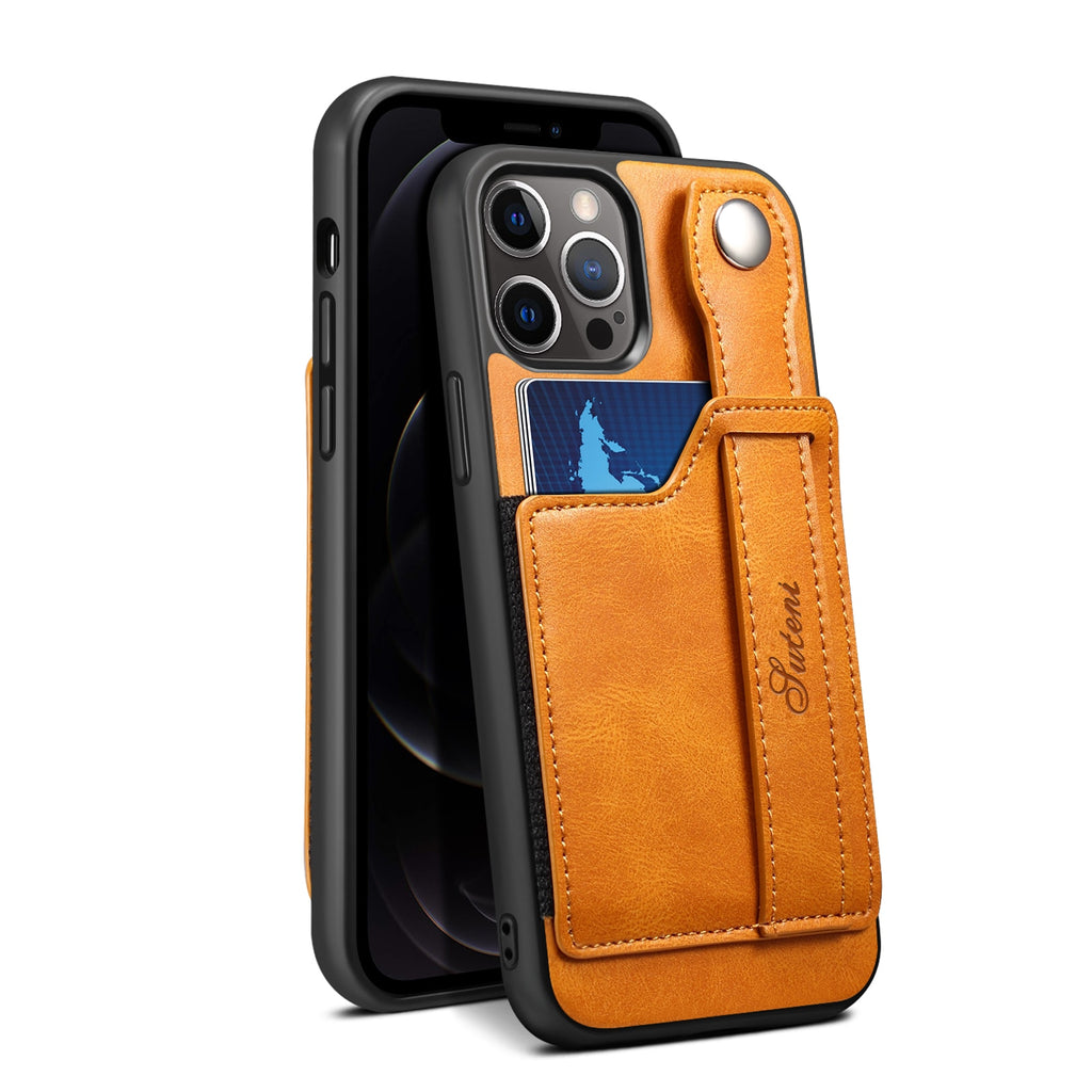 Leather Wallet flip Cover Stand Feature with Wrist Strap and Credit Cards Pocket for iPhones