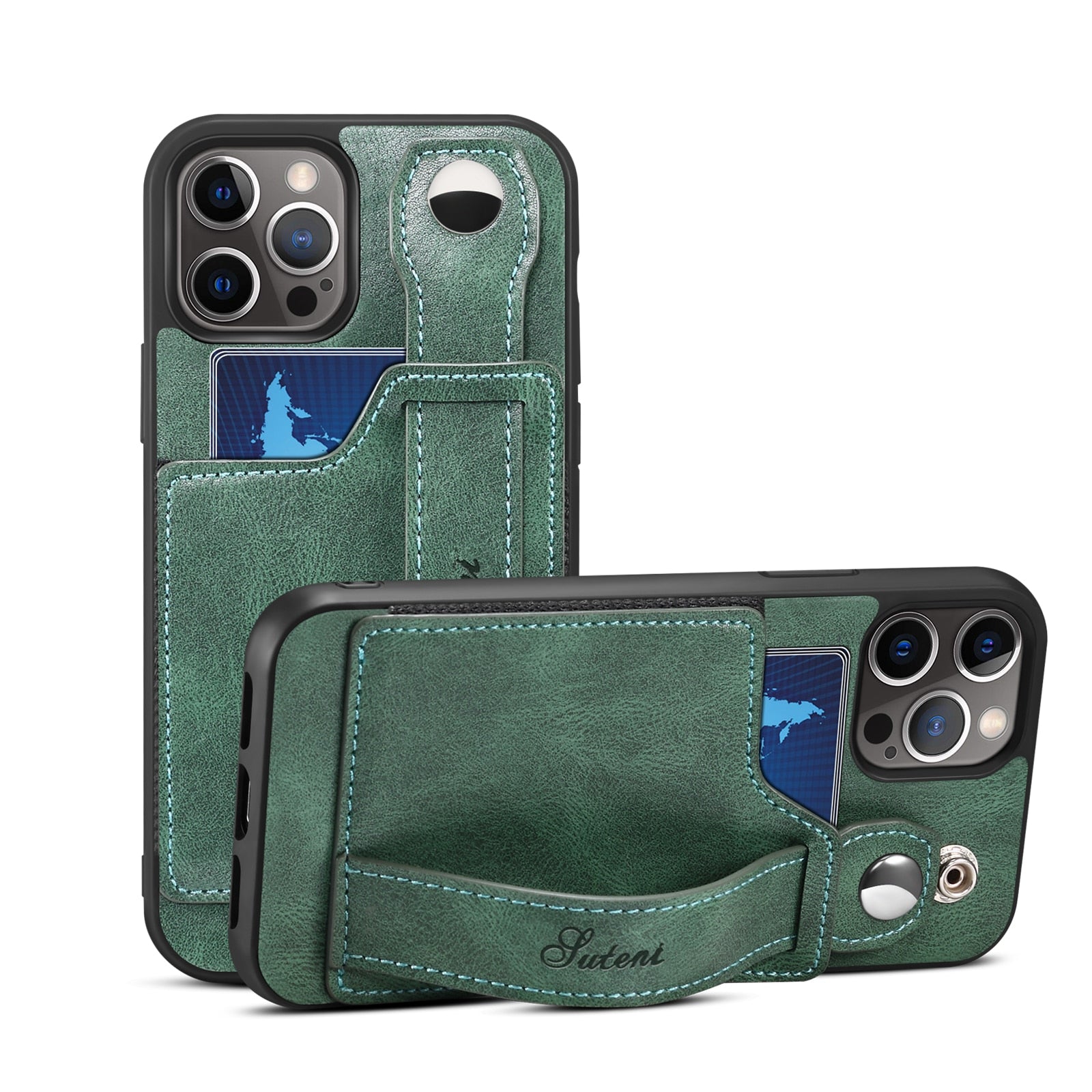 Leather Wallet flip Cover Stand Feature with Wrist Strap and Credit Cards Pocket for iPhones