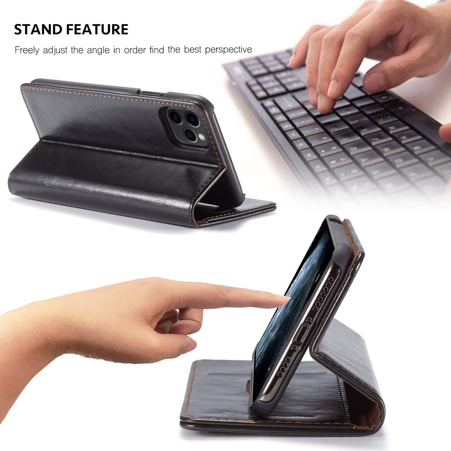 Elegant Leather Magnetic Card Holder Wallet Cover for iPhones