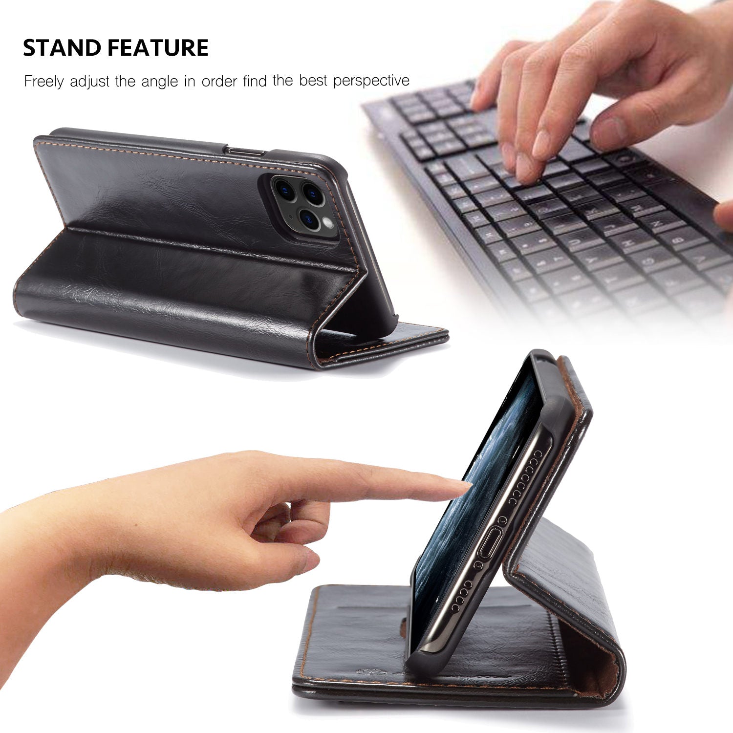 Elegant Leather Magnetic Card Holder Wallet Cover for iPhones