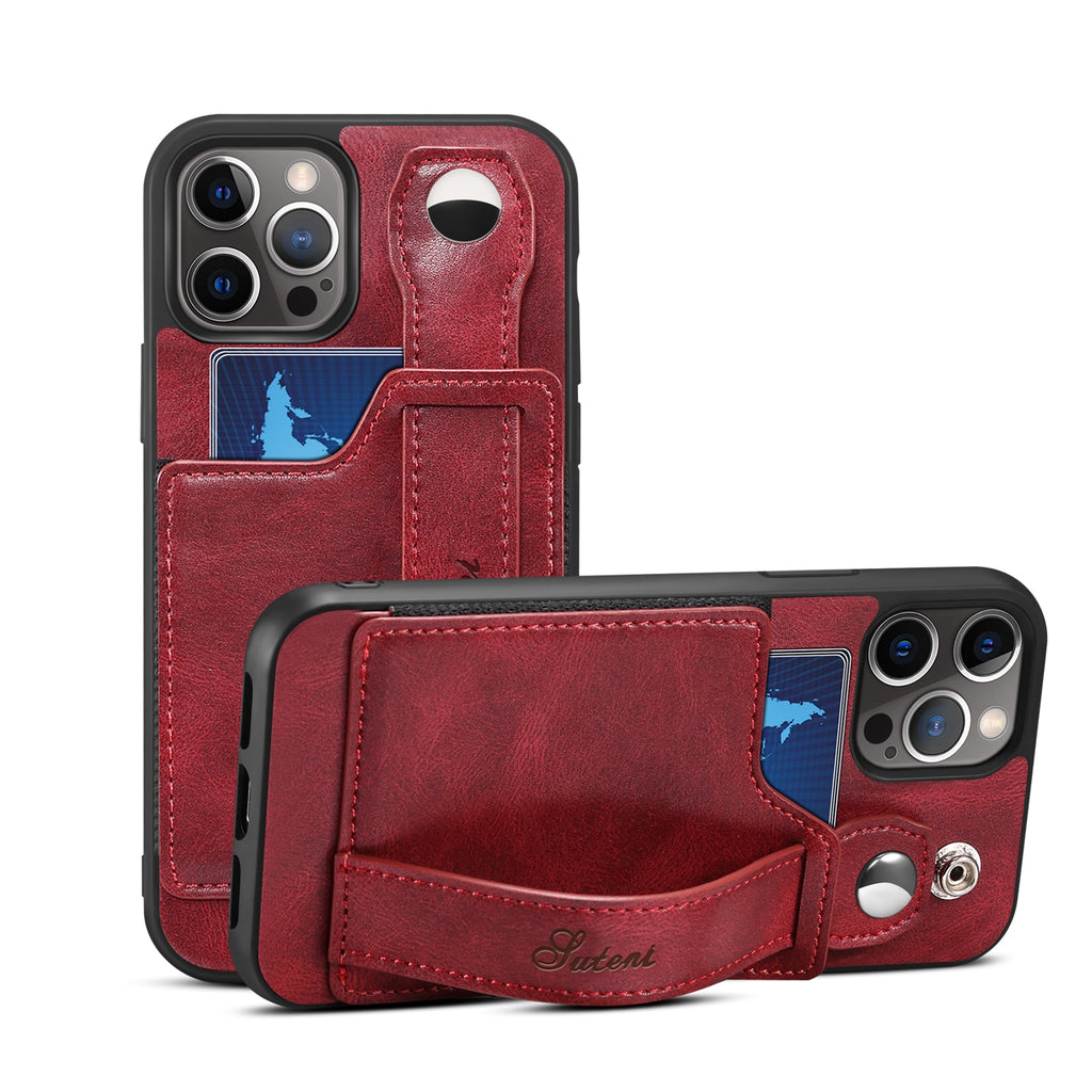 Leather Wallet flip Cover Stand Feature with Wrist Strap and Credit Cards Pocket for iPhones