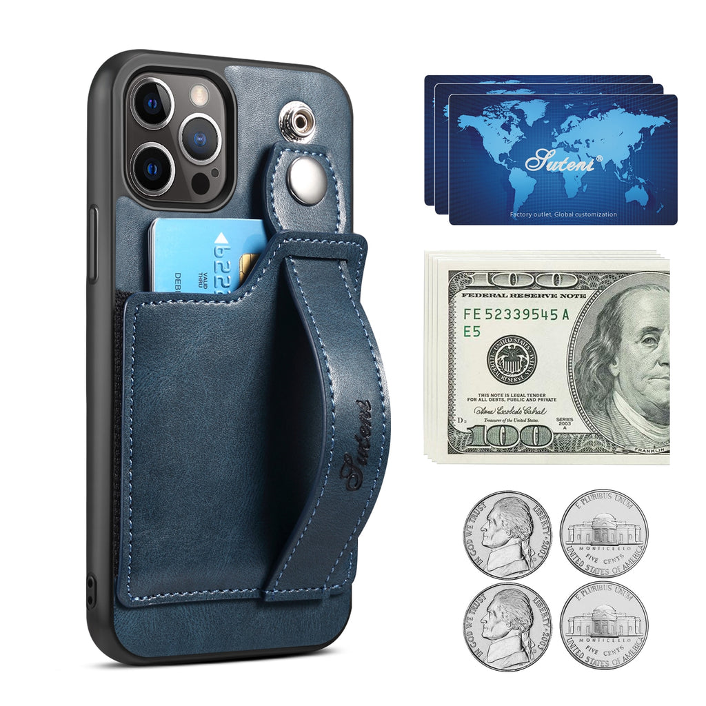Leather Wallet flip Cover Stand Feature with Wrist Strap and Credit Cards Pocket for iPhones