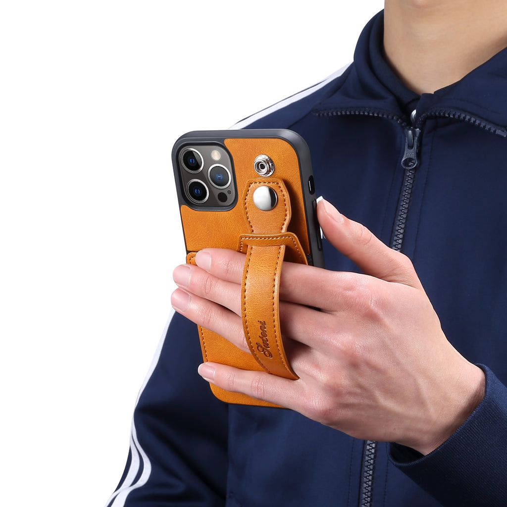 Leather Wallet flip Cover Stand Feature with Wrist Strap and Credit Cards Pocket for iPhones