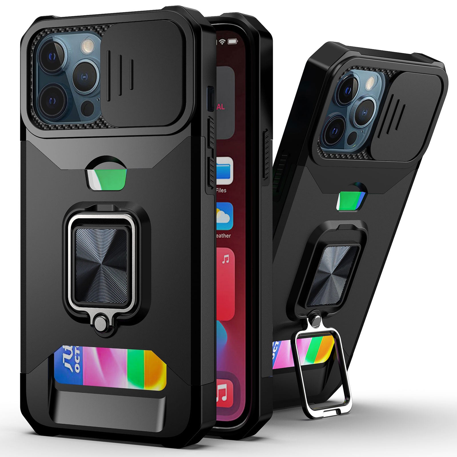 Kickstand with Slide Camera, Built-in 360 Rotate Ring Stand Magnetic Card Slot Credit Cover