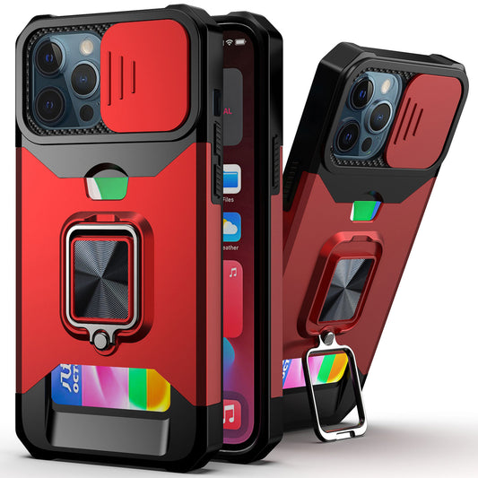 Kickstand with Slide Camera, Built-in 360 Rotate Ring Stand Magnetic Card Slot Credit Cover