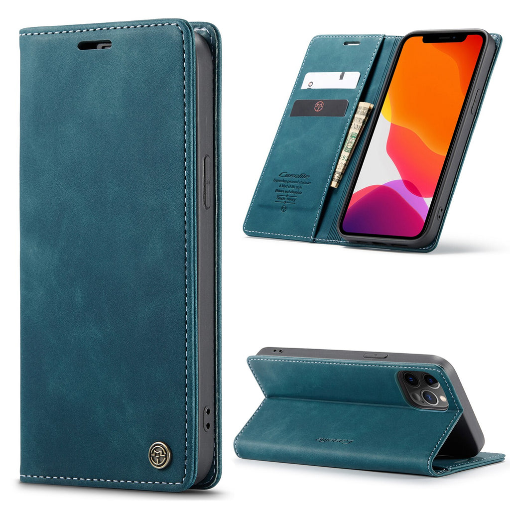 Premium iPhone 14 13 12 Mini Pro Max Case Retro Magnetic Card Leather Wallet.