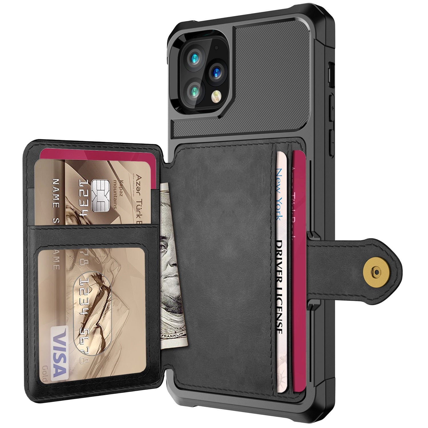 Premium Leather Wallet Cover with Buckle for iPhone serie 12 Models — Stylish Leather Folio Wallet Case