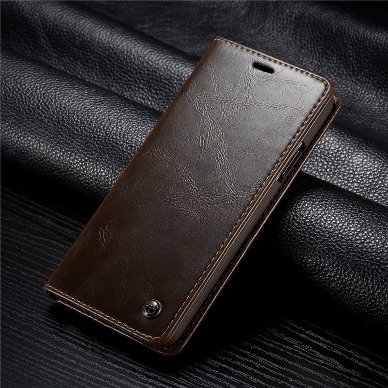 Elegant Leather Magnetic Card Holder Wallet Cover for iPhones