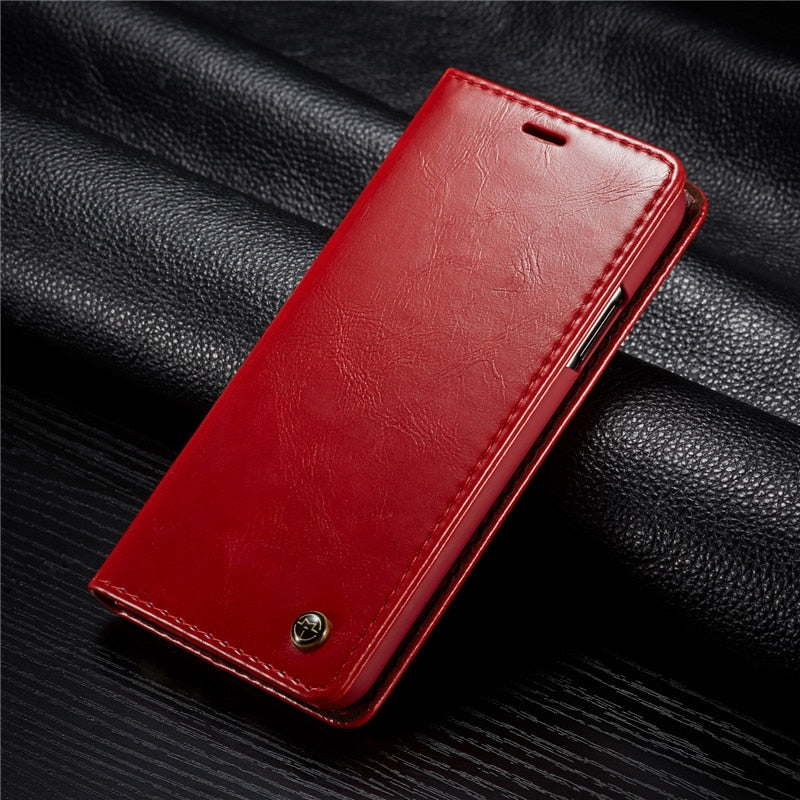Elegant Leather Magnetic Card Holder Wallet Cover for iPhones