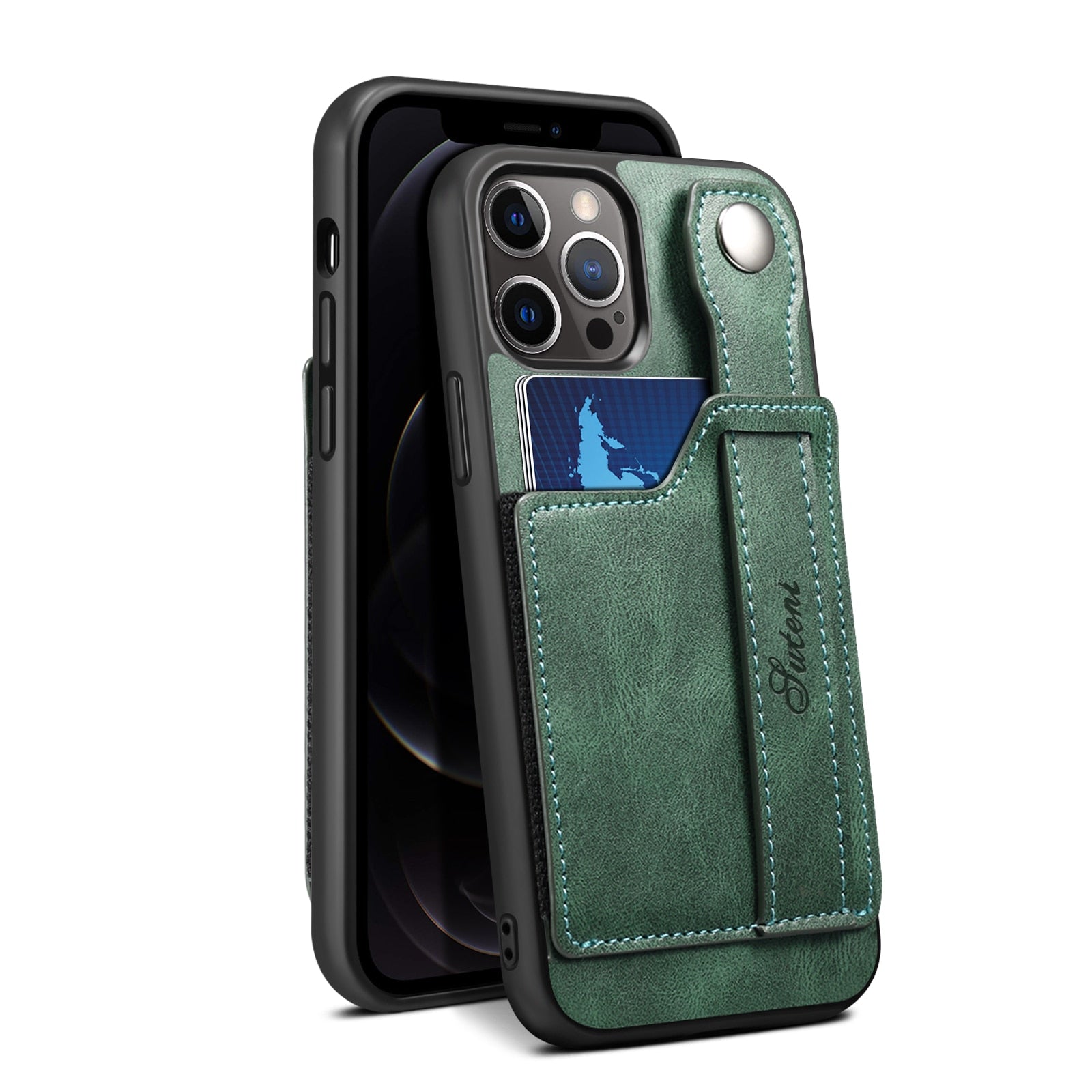 Leather Wallet flip Cover Stand Feature with Wrist Strap and Credit Cards Pocket for iPhones