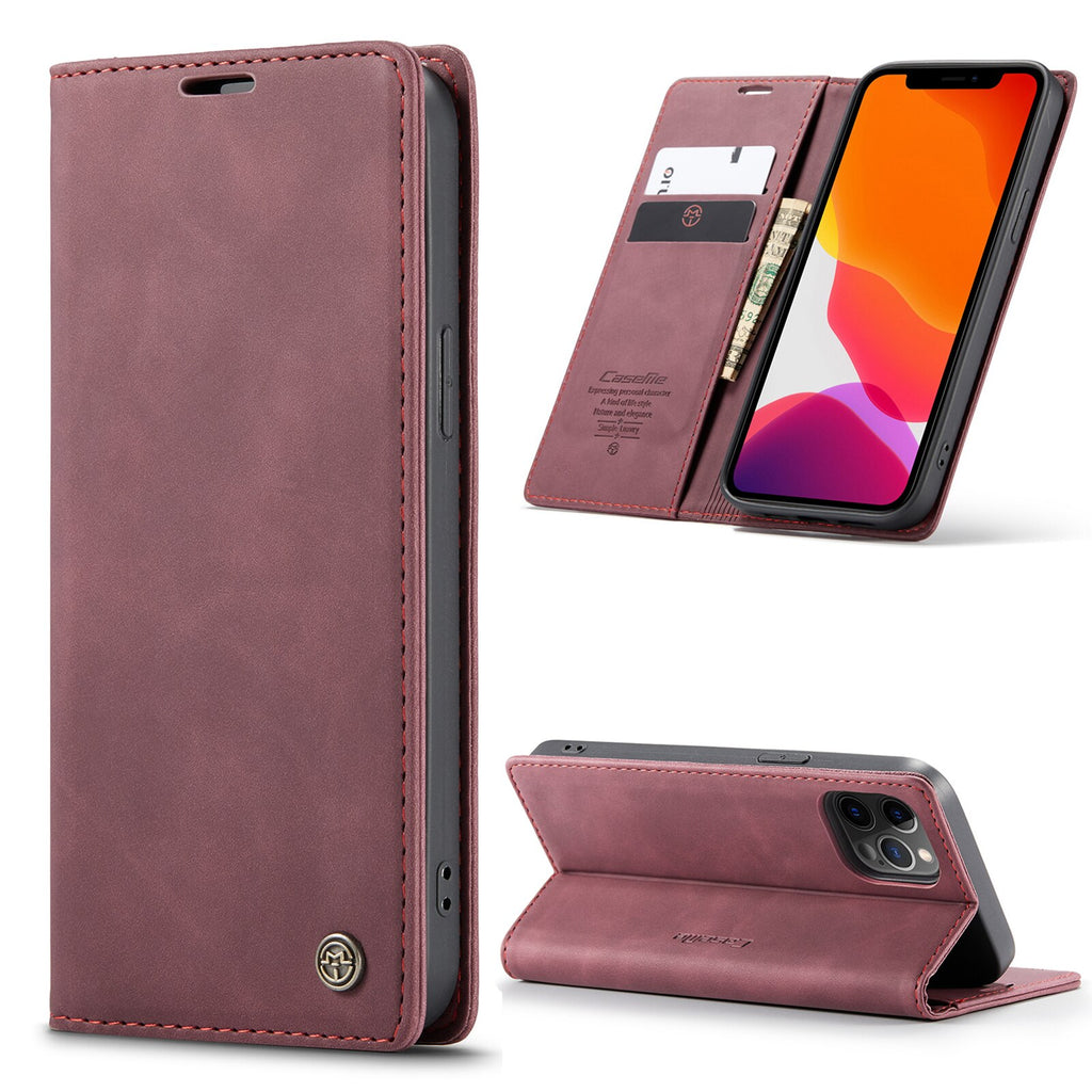 Premium iPhone 14 13 12 Mini Pro Max Case Retro Magnetic Card Leather Wallet.