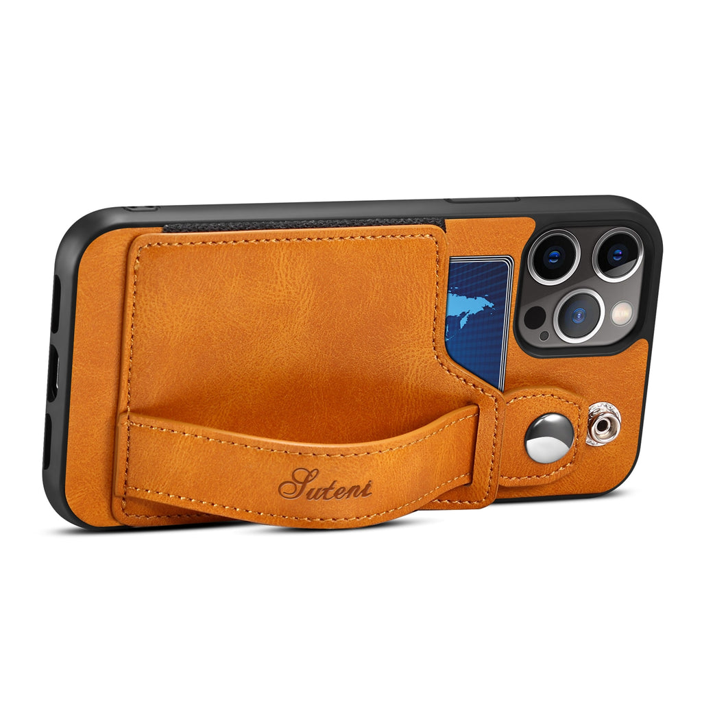 Leather Wallet flip Cover Stand Feature with Wrist Strap and Credit Cards Pocket for iPhones